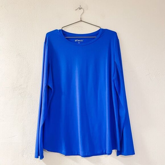 IBKUL Crewneck Long Sleeve Mesh Athletic Top in Blue XL - Picture 1 of 7